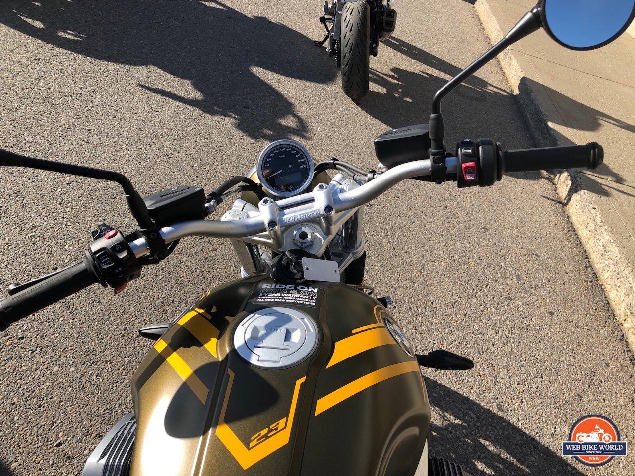 A view of the dash on the new 2021 BMW R NineT Scrambler prior to the demo ride