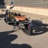 A rear 3/4 view of the 2021 BMW R NineT Scrambler prior to WBW's demo ride