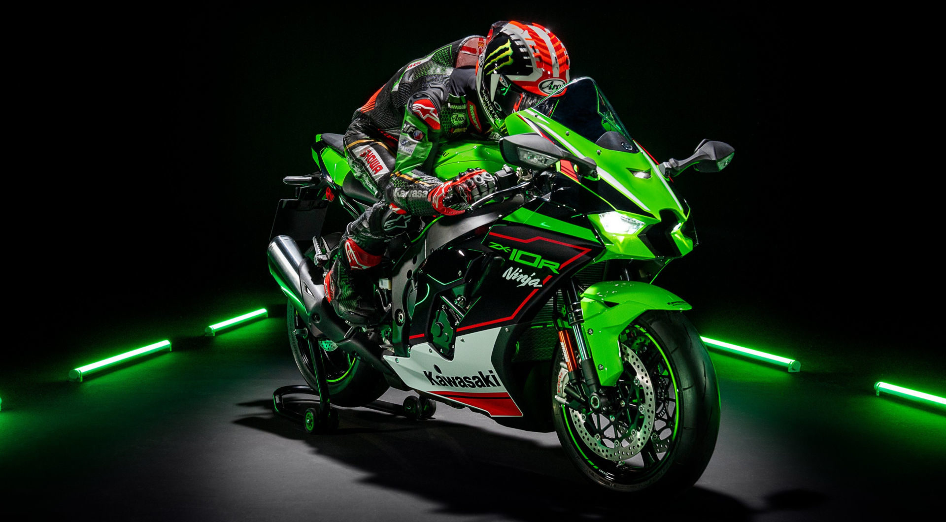 A view of a rider trying out a 2021 model of a Kawasaki ZX-10R