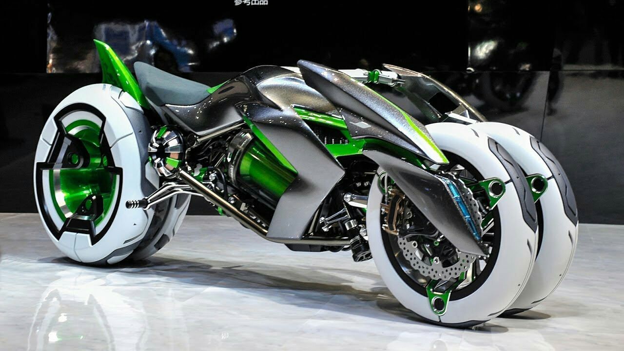 A side view of the new Kawasaki Tilting Trike, 'Concept J'