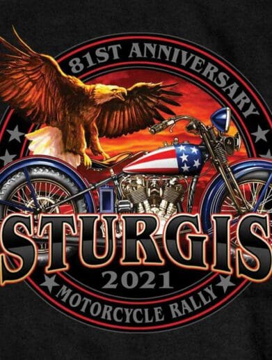 A view of the logo for the 81st annual Sturgis Motorcycle Rally