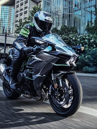 A view of a rider trying out a Kawasaki Ninja H2