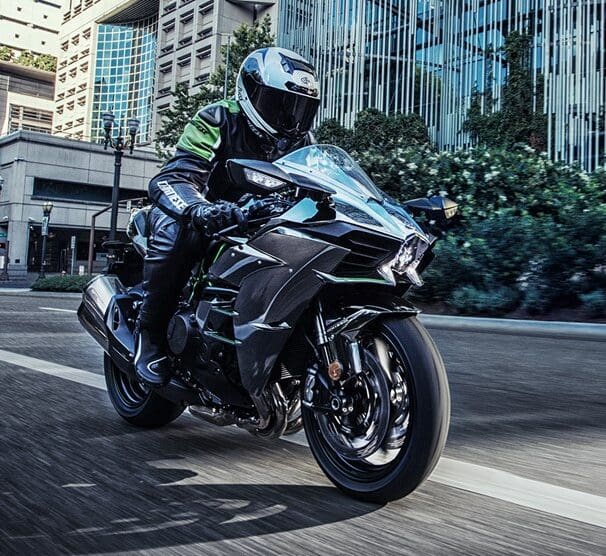 A view of a rider trying out a Kawasaki Ninja H2