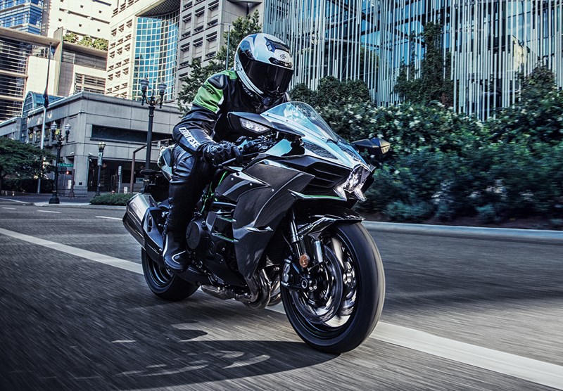 A view of a rider trying out a Kawasaki Ninja H2