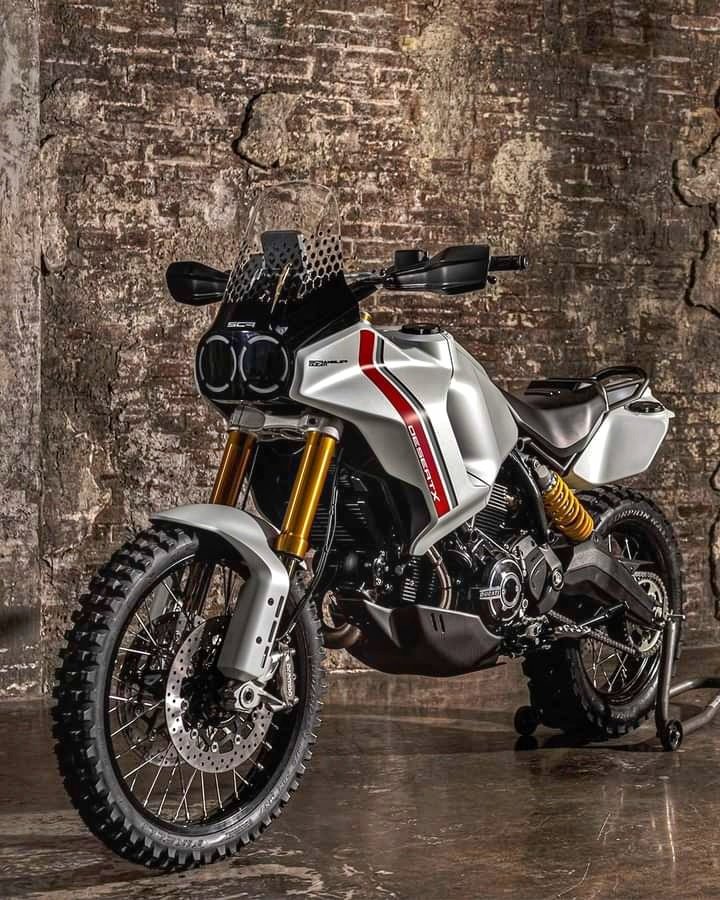 A front 3/4 view of the Ducati Desert X