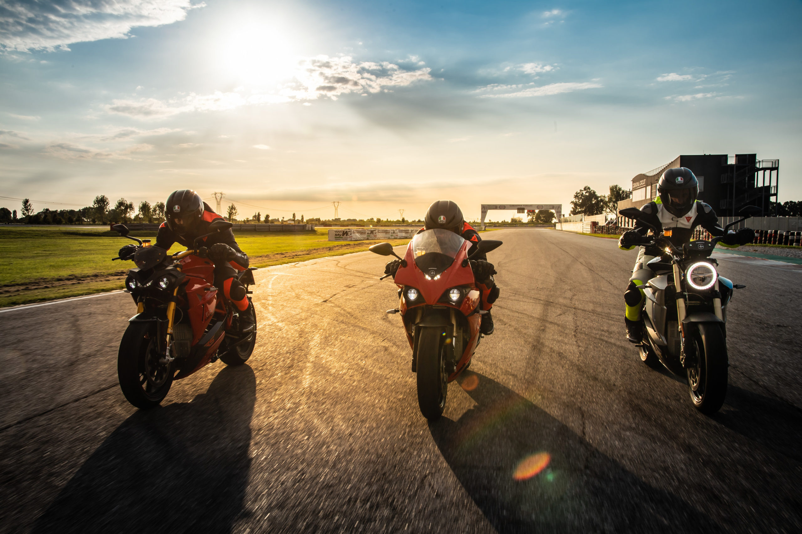 A view of three riders trying out the Energica lineup from 2020