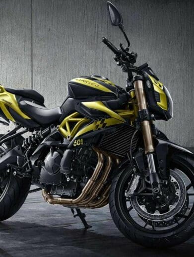 A side view of the unnamed new motorcycle From Lynk & Co, based off of the Benelli TNT 600