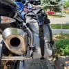 Closeup of clearance between MotoTrekk Pannier and motorcycle exhaust