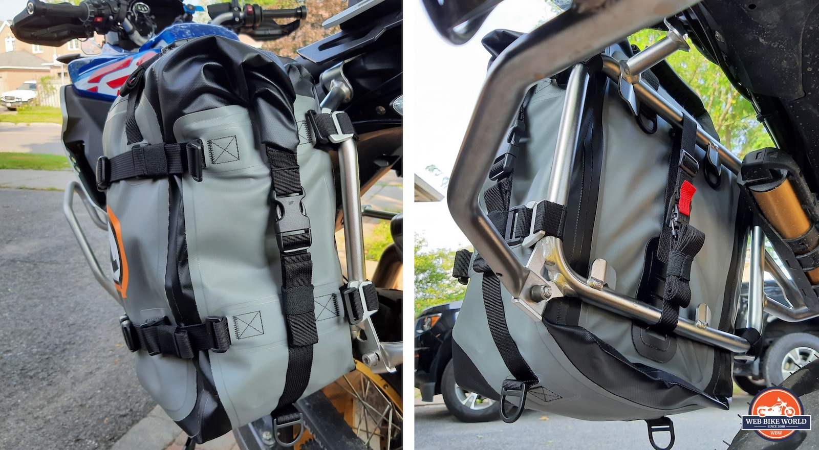 Closeup of MotoTrekk Panniers on BMW GS ADV frame