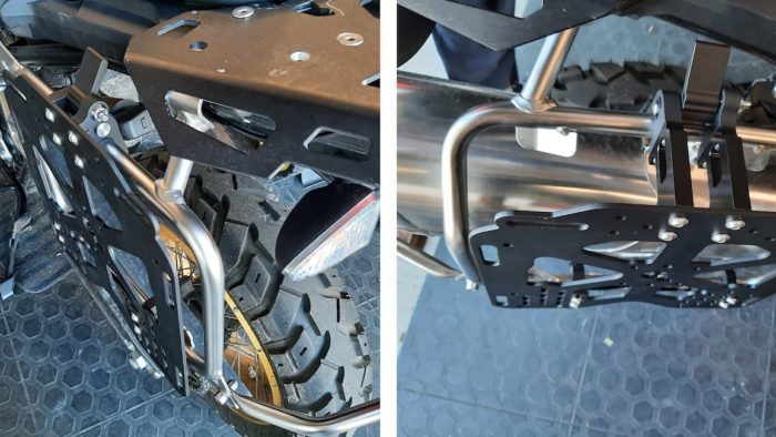Closeup of the Pannier mount on a motorcycle