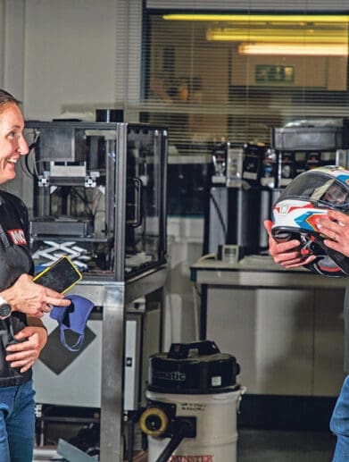 Interview pictures from MCN's discussion with The Helmet Inspection Company