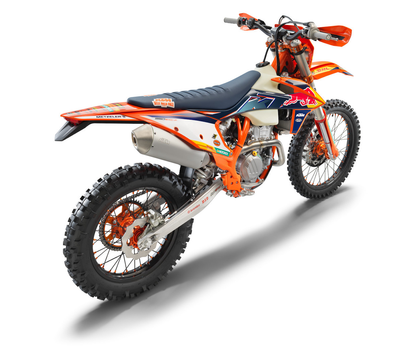 A right-back view of the all-new 2022 KTM EXC-F Factory Edition