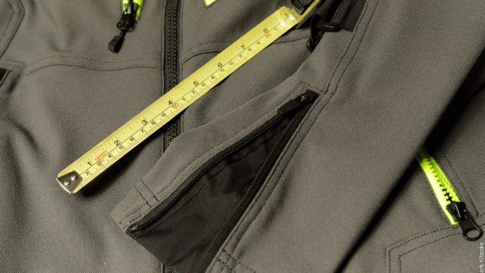 Closeup of Klim jacket sleeve with cuff zipper open