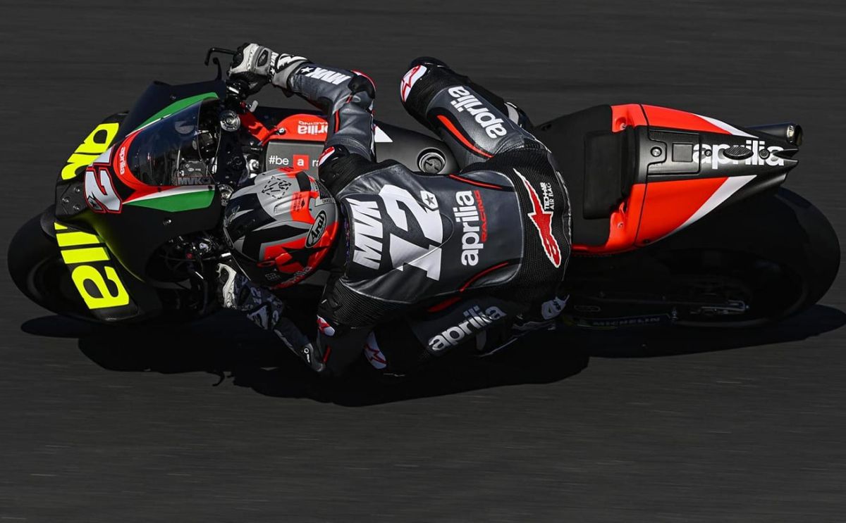 Maverick Vinales trying out the Aprilia RS-GP