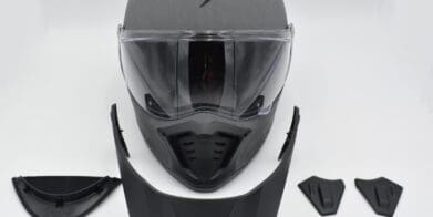 A view of the Scorpion EXO HX1 Helmet with everything that comes in the box