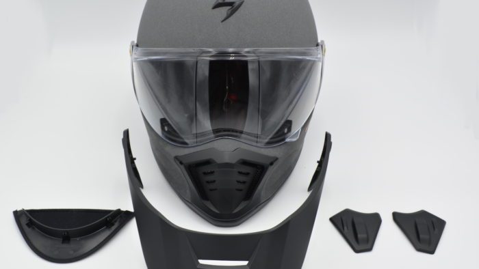 A view of the Scorpion EXO HX1 Helmet with everything that comes in the box A view of the Scorpion EXO HX1 Helmet with everything that comes in the box