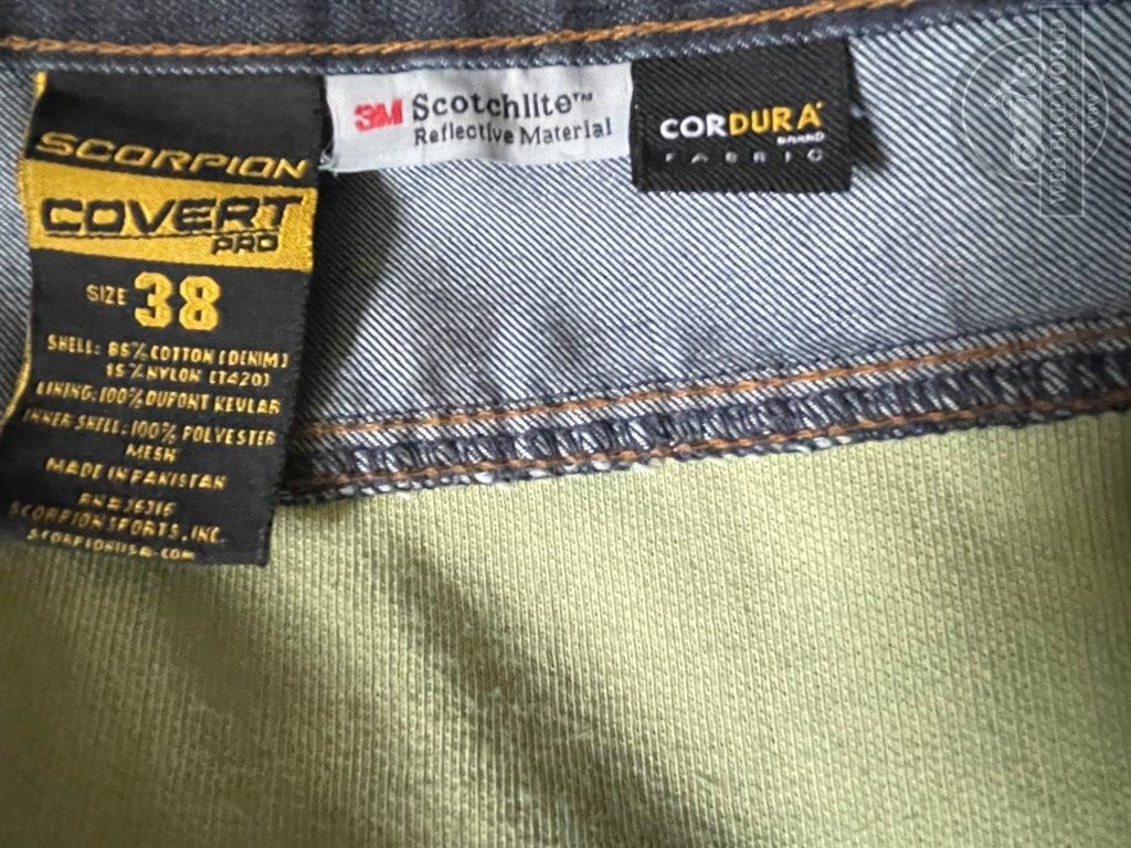Inside tagging on the Scorpion Covert Pro Jeans