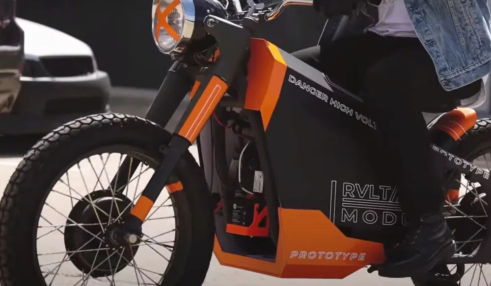 A side view of the the prototype for ALYI's ReVolt Electric Motorcycle