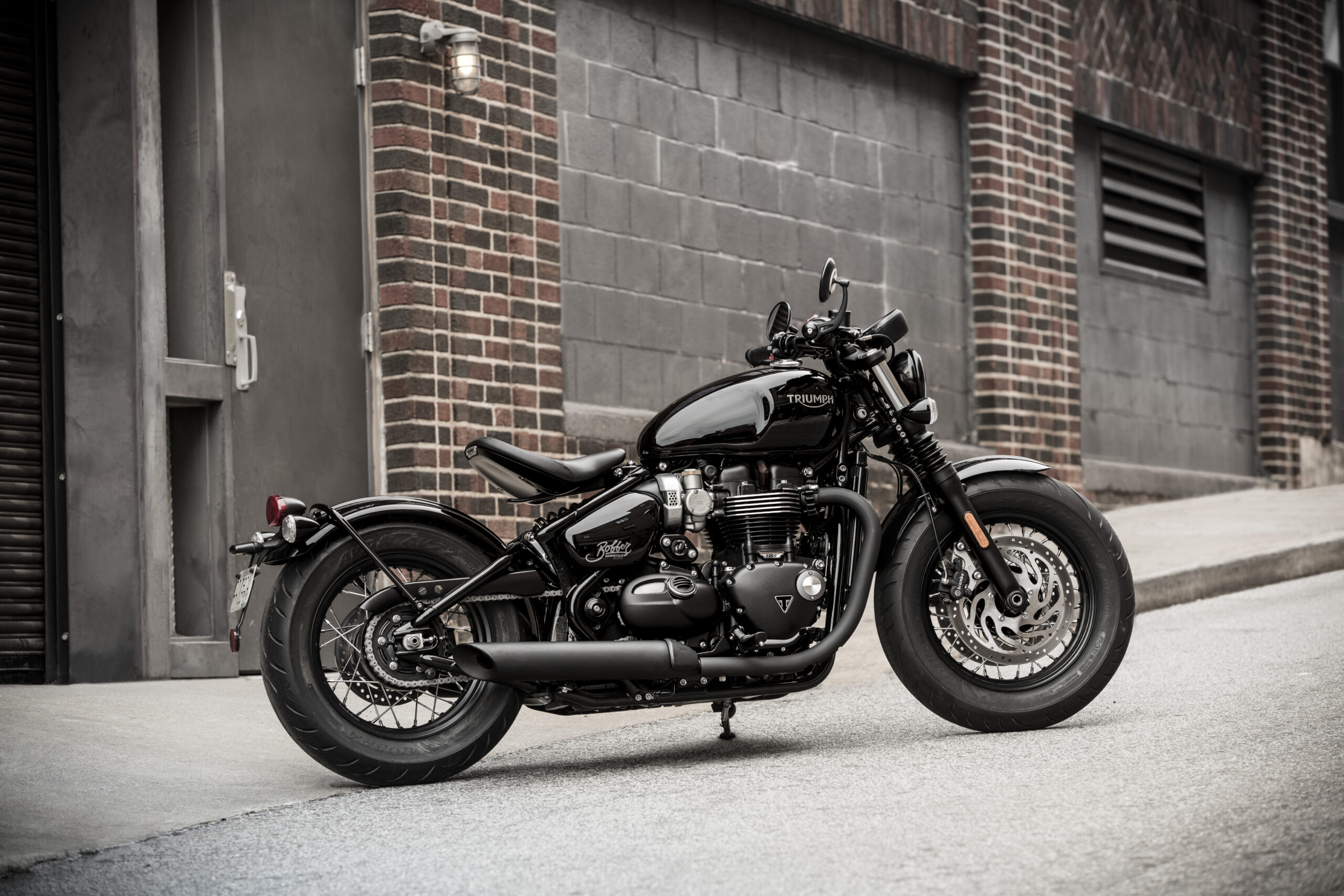 A side view of the Triumph Bonneville Black Bobber