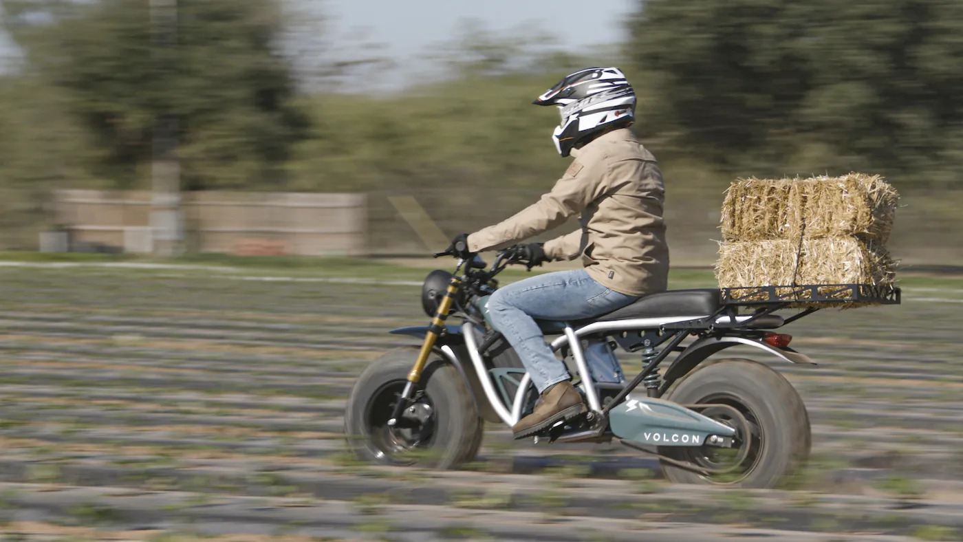 A side view of a rider using the Grunt available from Volcon Powersports