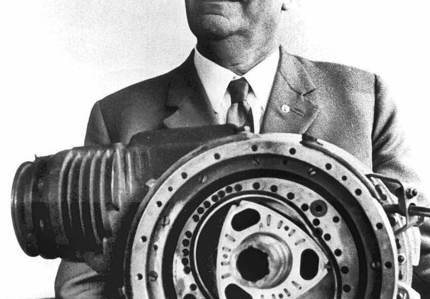 Dr. Felix Wankel and an early prototype rotary engine