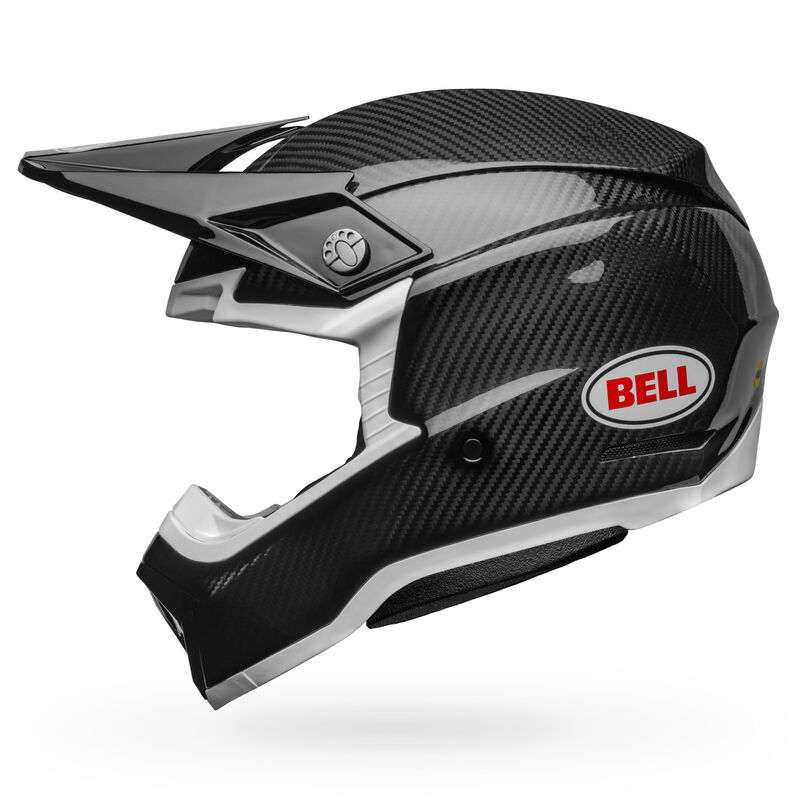 A side view of the Bell Moto-10 Full-Face helmet, in the new gloss carbon finish