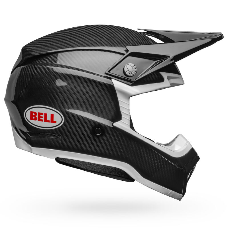 A side view of the Bell Moto-10 Full-Face helmet, in the new gloss carbon finish