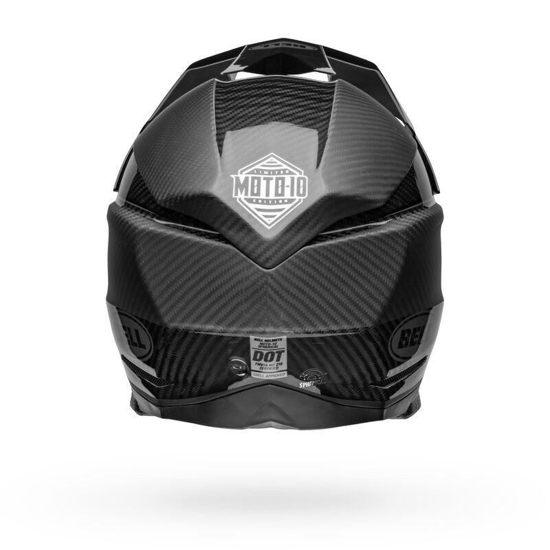 A back view of the Bell Moto-10 Full-Face helmet, in the new gloss carbon finish