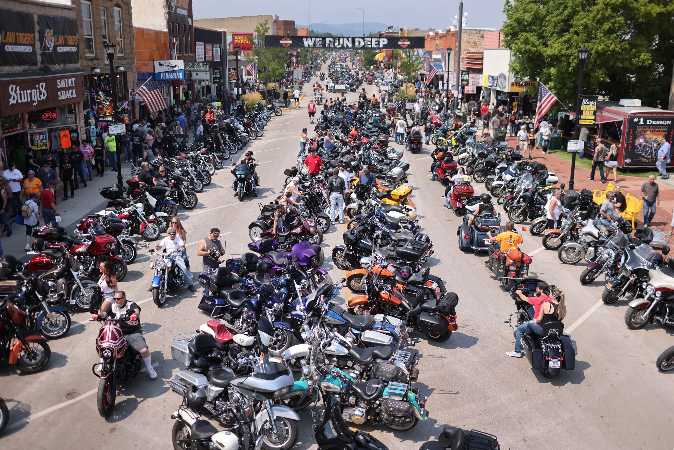 A view of the crowds present at the 2021 Sturgis Motorcycle Rally