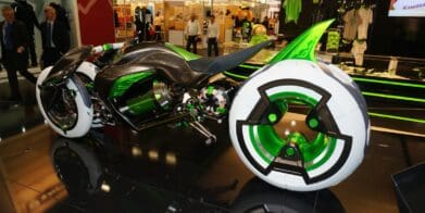 A side view of the new Kawasaki Tilting Trike, 'Concept J'