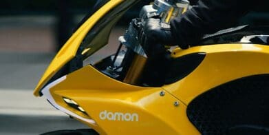 A close-up of Damon motorcycles