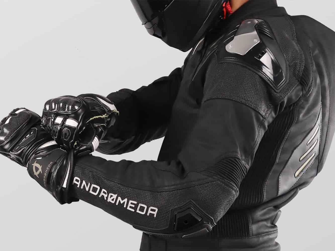 A view fo the new Andromeda Moto Vegan leather suit. Credit: Motorbike Writer