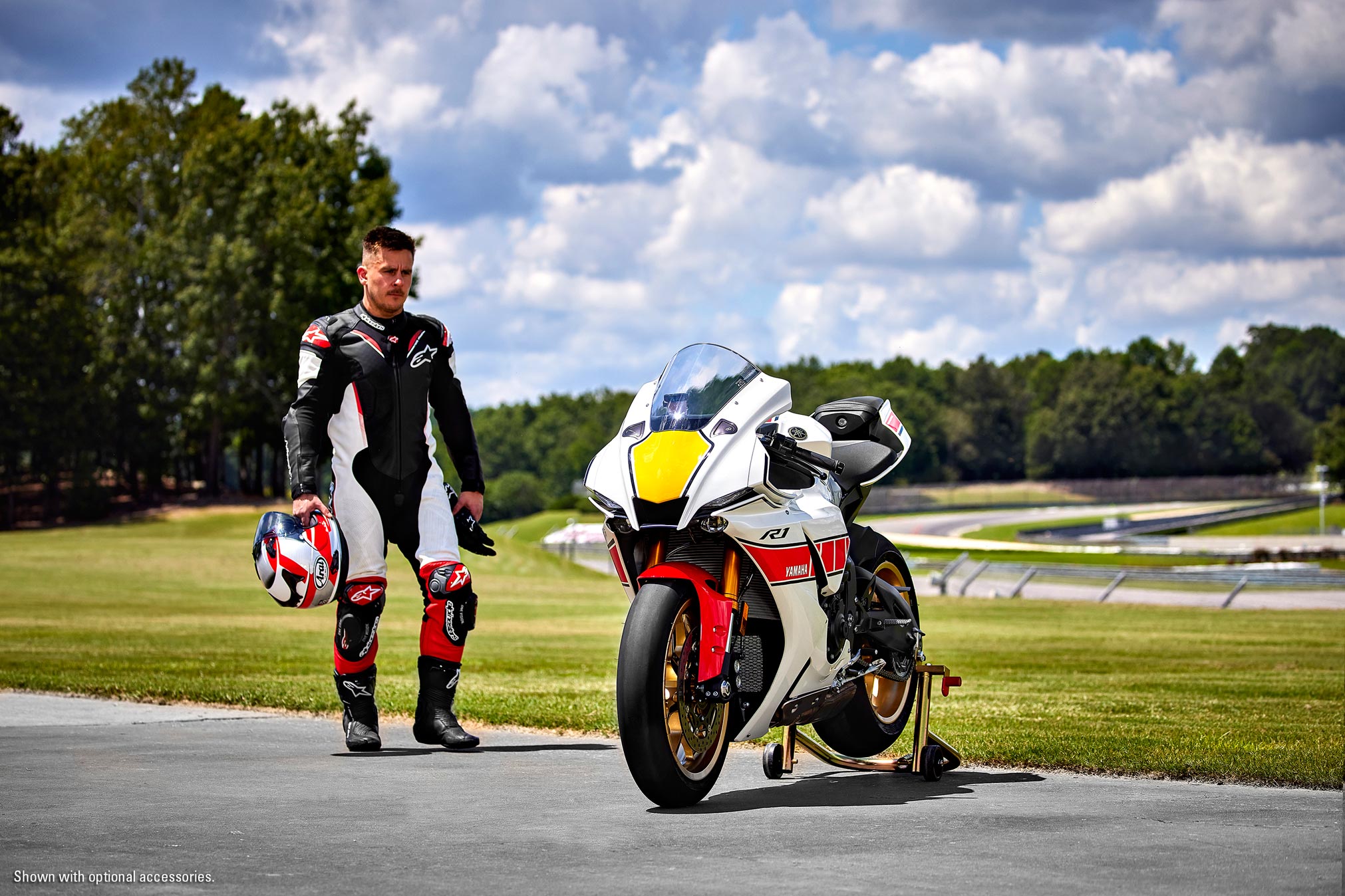 A view of a rider on the 60th Anniversary Edition R1 from Yamaha