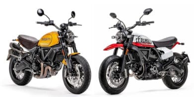 A side view of the Scramblers released in episode 2 of the Ducati World Premiere: The Scrambler 1100 Tribue PRO, and the Urban Motard