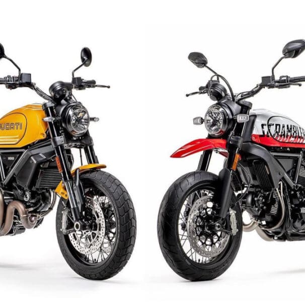 A side view of the Scramblers released in episode 2 of the Ducati World Premiere: The Scrambler 1100 Tribue PRO, and the Urban Motard