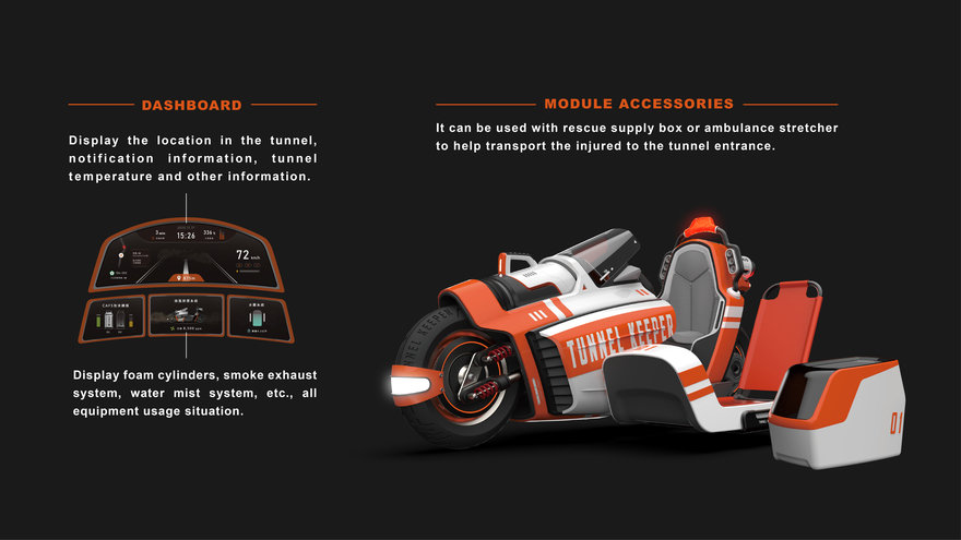 A view of the proposal media on a firefighting motorcycle from designer Syu Wei Chen