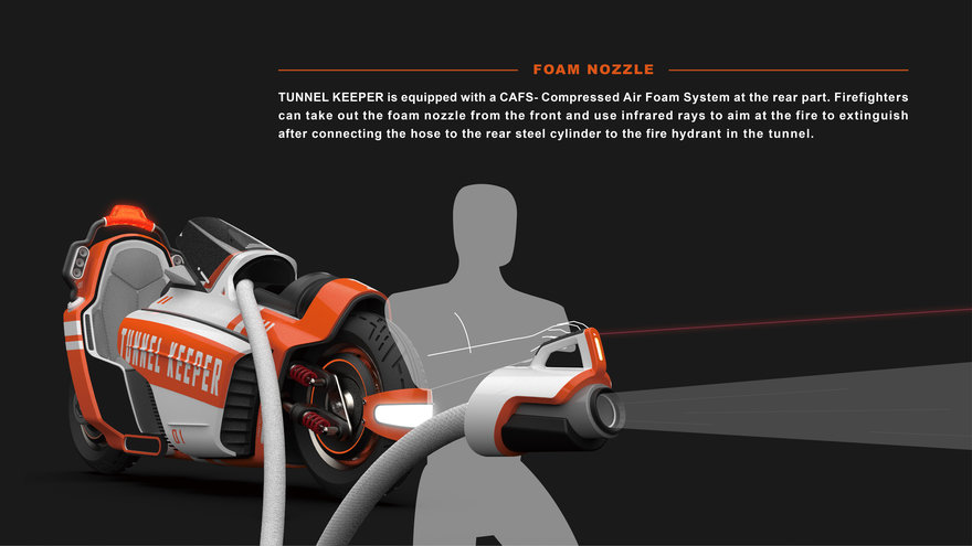 A view of the proposal media on a firefighting motorcycle from designer Syu Wei Chen