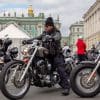 St. Petersburg, Russia - August 03, 2019: Biker and motorcycle. Harley Davidson Festival at the Palace Square in St. Petersburg.