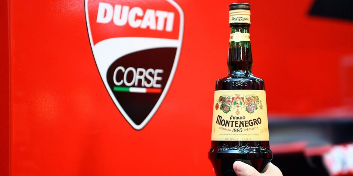 A view of the Ducati Corse and Amaro Montenegro collaboration in support of the "Don't Drink and Ride" campaign