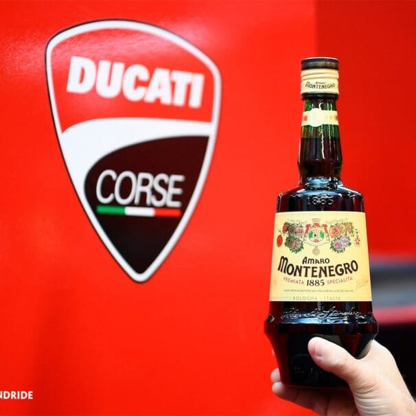 A view of the Ducati Corse and Amaro Montenegro collaboration in support of the "Don't Drink and Ride" campaign