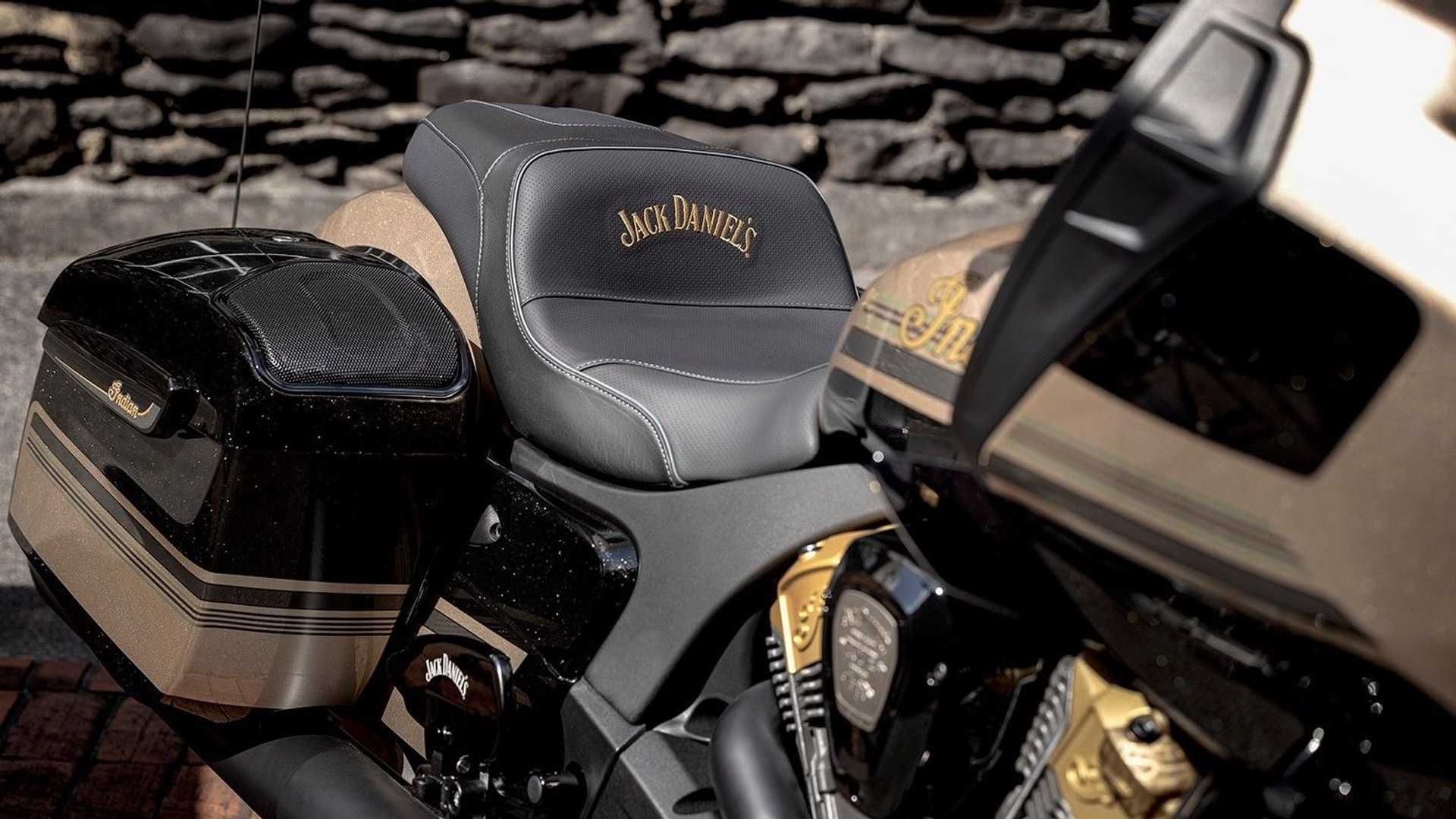 A view of the custom seat and general aesthetics on the Limited Edition Indian Challenger Dark Horse created in partnership with Jack Daniels and the Klock Werk Custom Cycles Shop
