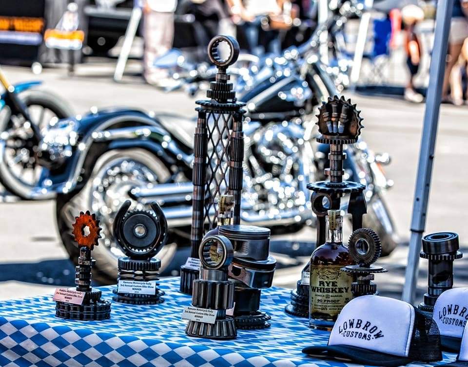 A view fo the available trophies with the Ramona Motorcycle Rally, held this weekend from October 16-17