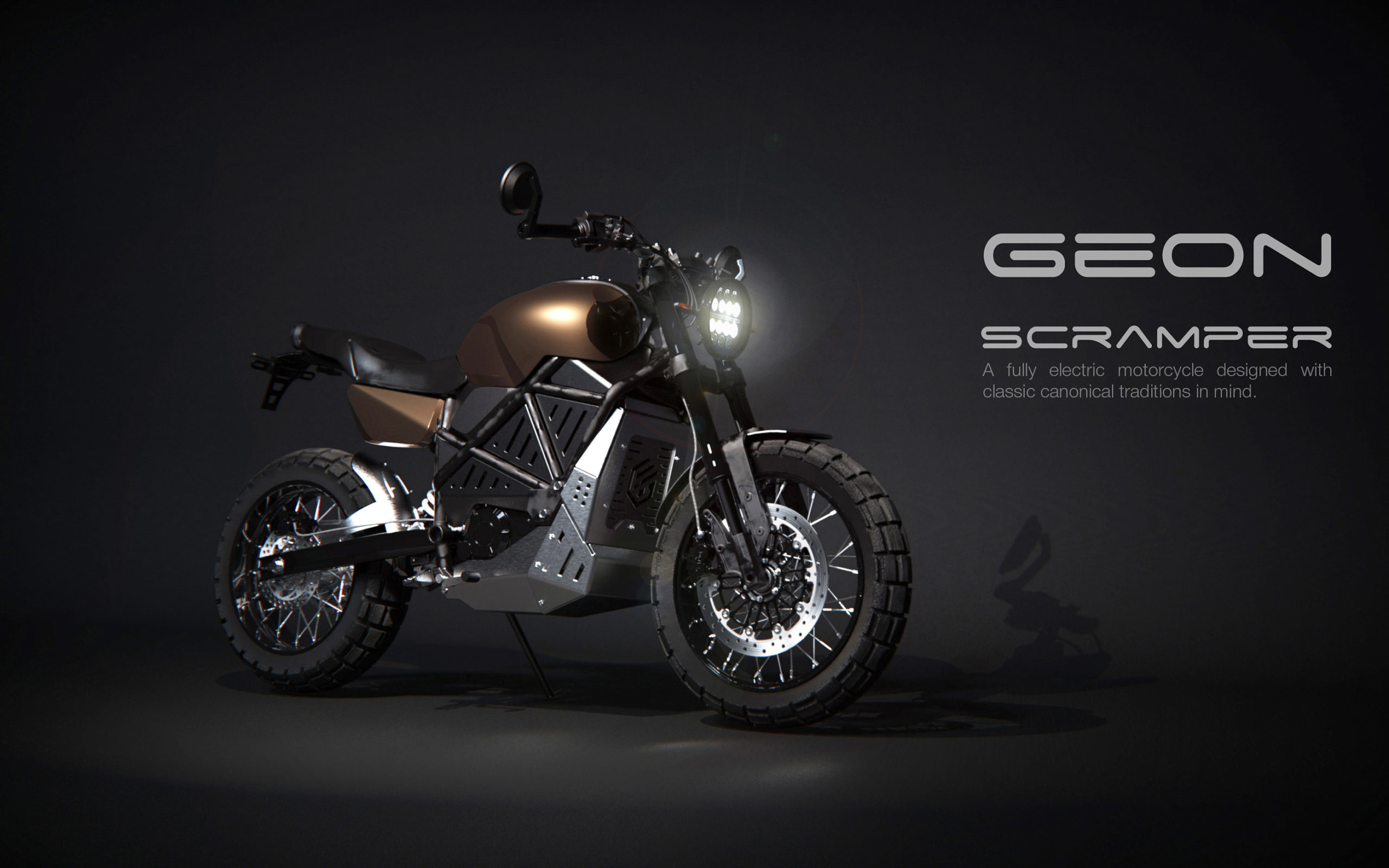 A side view of the ScrAmper - an electric motorcycle from Ukranian brand EMGo, capable of using an electric car charger