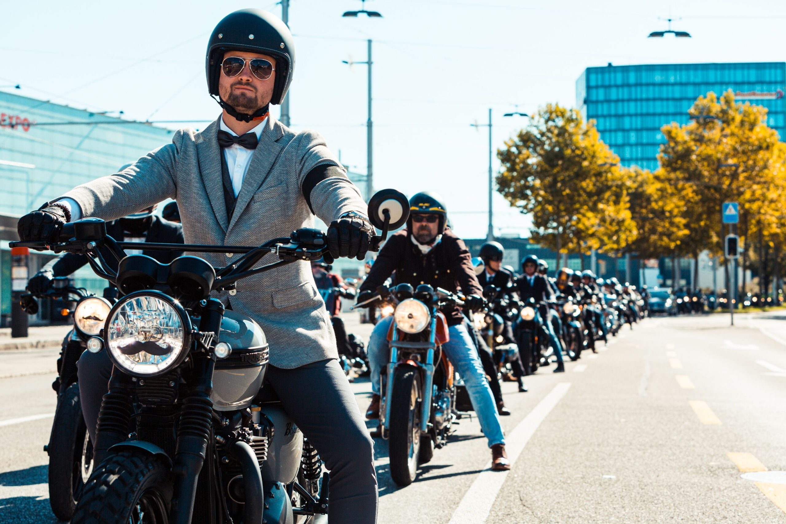 A view of riders riding for the cause to support Cancer awareness as a part of the DGR - the distinguished gentleman's ride