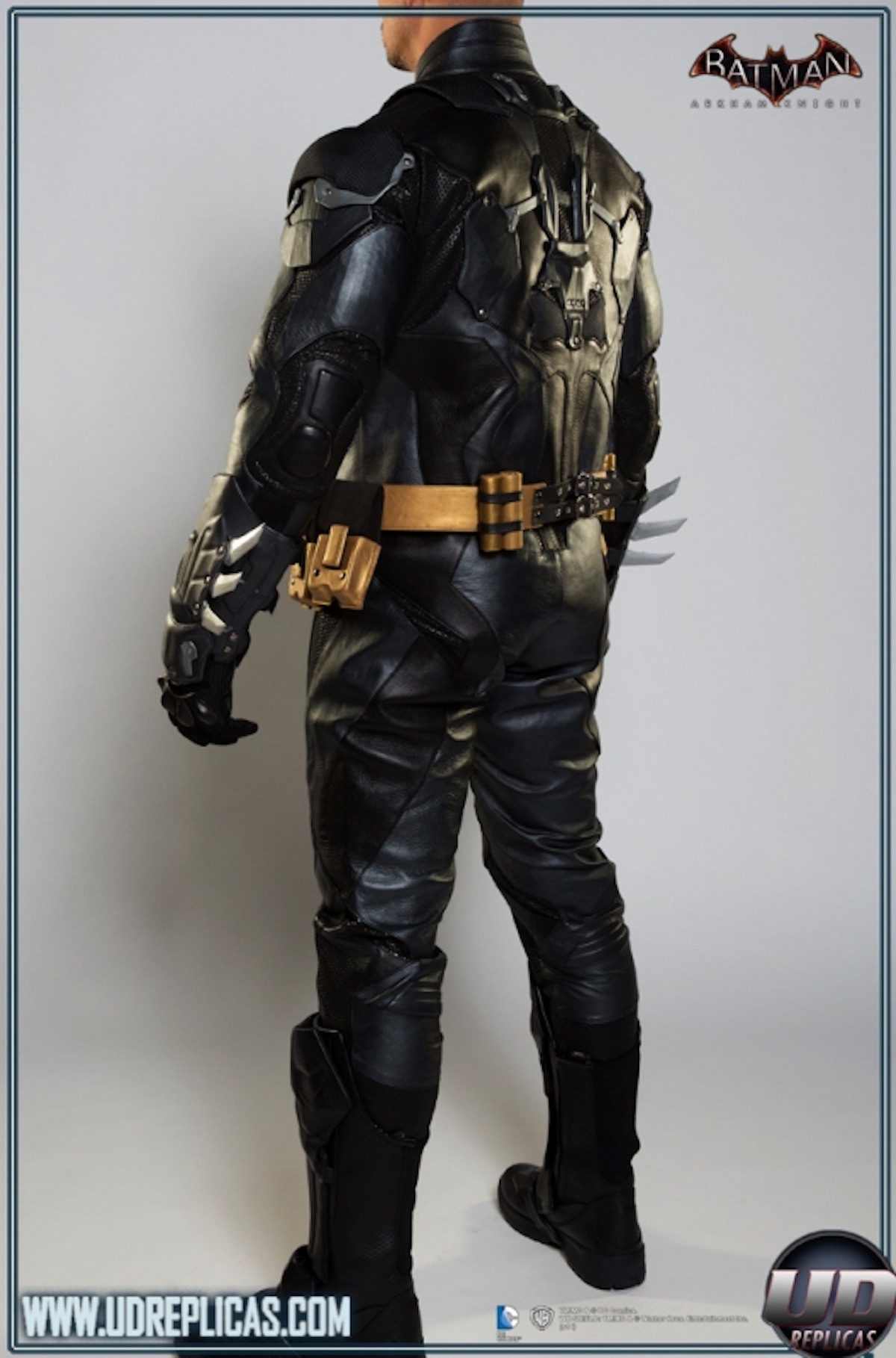 A side view of the BATMAN™: Arkham Knight Leather Motorcycle Suit from UD Replicas