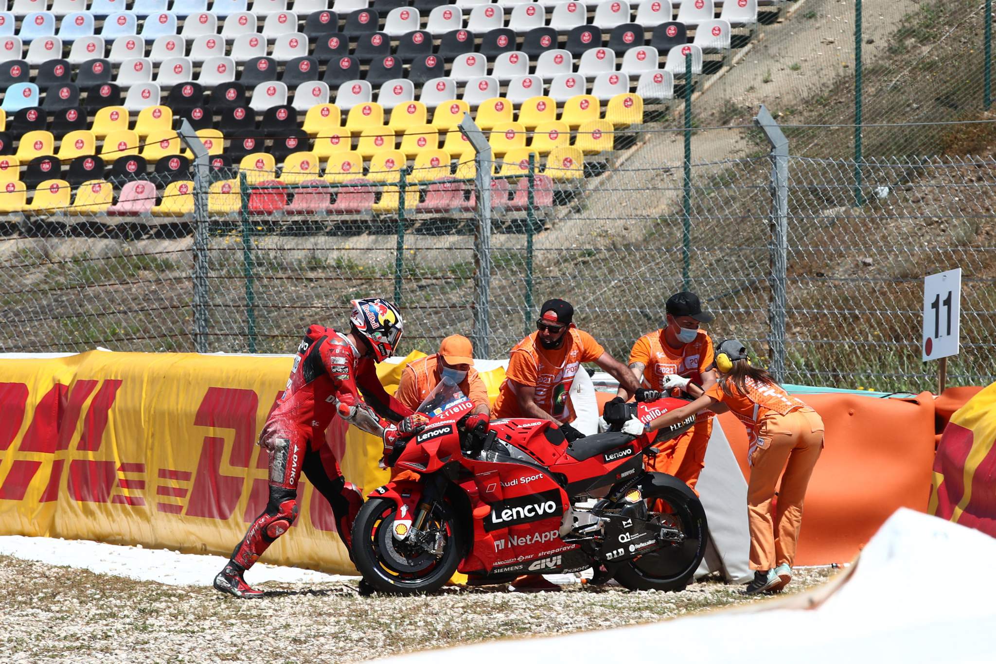 A view of the Ducati machine after Jack Miller's crash, which left him with a gaping hole in his arm