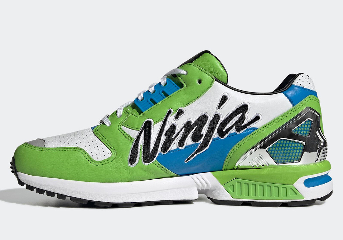 The Kawasaki X Adidas ZX 8000 from the Ninja Collection, from the side