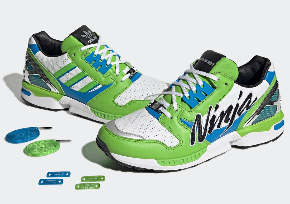 The Kawasaki X Adidas ZX 8000 shoes from the Ninja Collection, outside profile