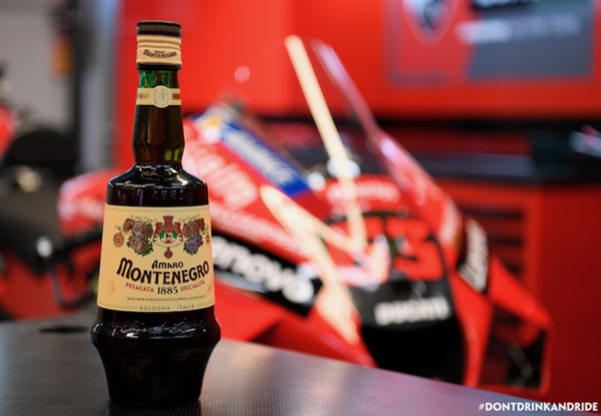 A view of the Ducati Corse and Amaro Montenegro collaboration in support of the "Don't Drink and Ride" campaign