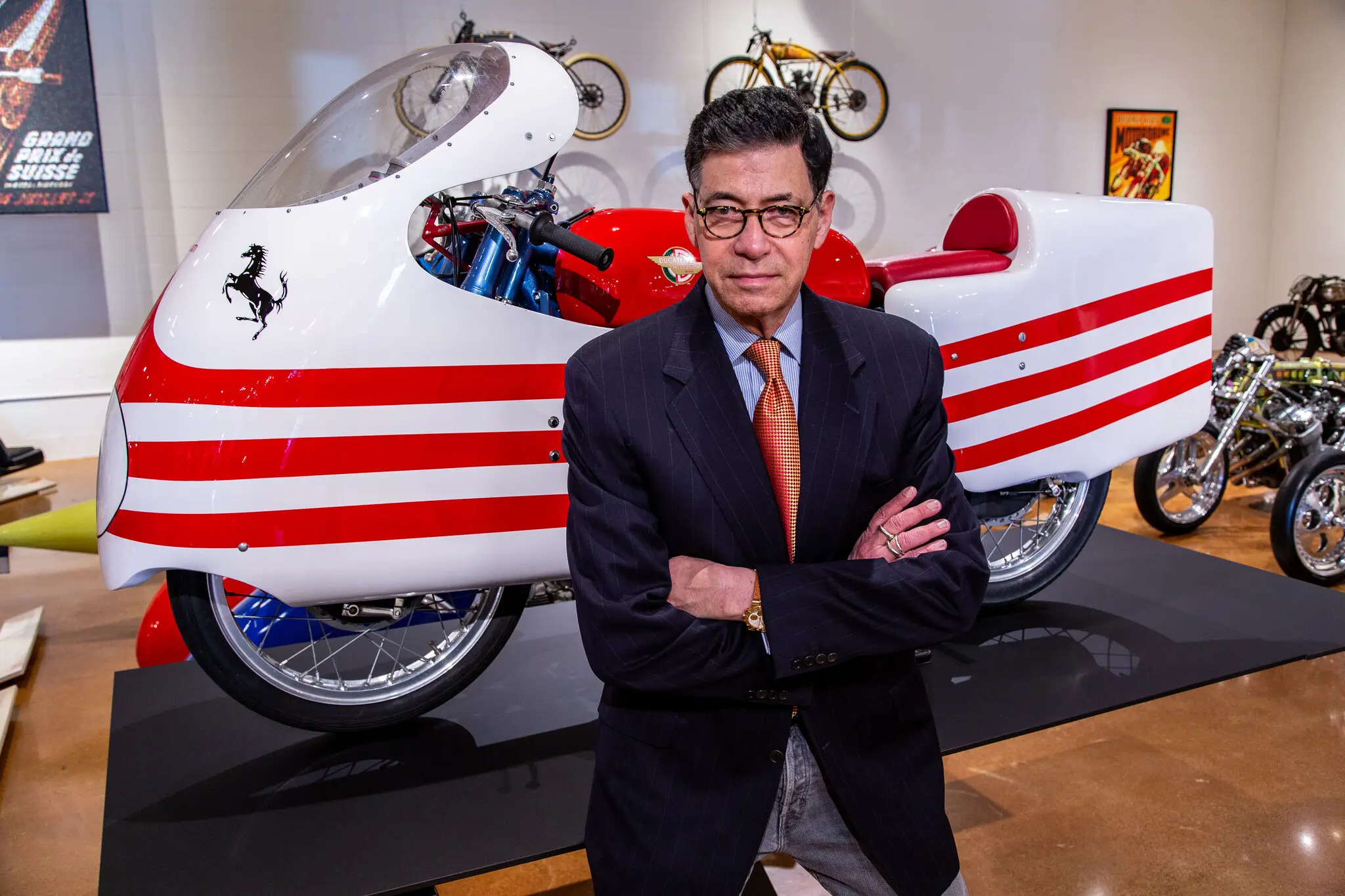Mr. Haas in 2021 with a 1958 Ducati Trialbero Desmo at his motorcycle museum in Dallas